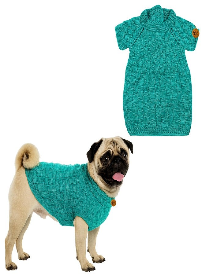 سايج سكوير سترة صوفية محبوكة يدويًا للكلاب من نوع البج، بتصميم مربع من سيج | ملابس شتوية دافئة | ناعمة وقابلة للتمدد | ملابس حيوانات أليفة مصنوعة يدويًا للطقس البارد | طقم أنيق ومريح للكلاب | سترة محبوكة (أخضر) - Image 1